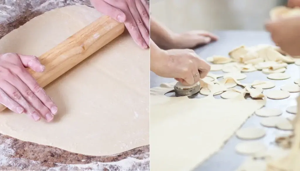 Roll and cut the dough for momos